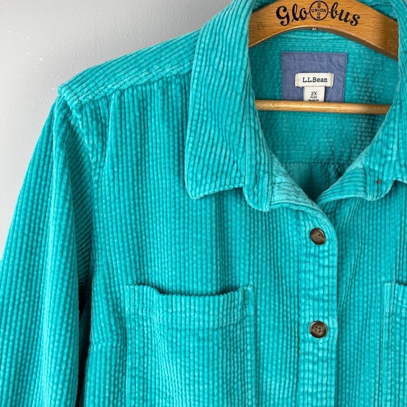 L.L. Bean Womens Comfort Corduroy Shirt 2X Shacket Button Up Turquoise Cotton - Picture 4 of 8